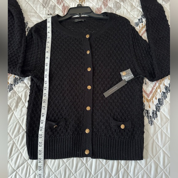 BCBGMaxAzria Crew Neck Long Sleeve Button Front Cardigan with Gold Accents. Sz L - Picture 10 of 12